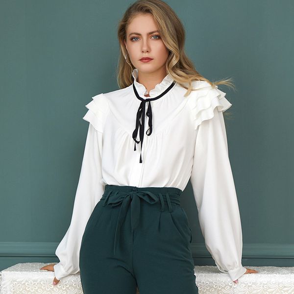 

доступные в настоящее время 2020 нянь новый стиль белый пиджак ruffled fringe женская одежда ци чжи гуань джейн европейский стиль, White