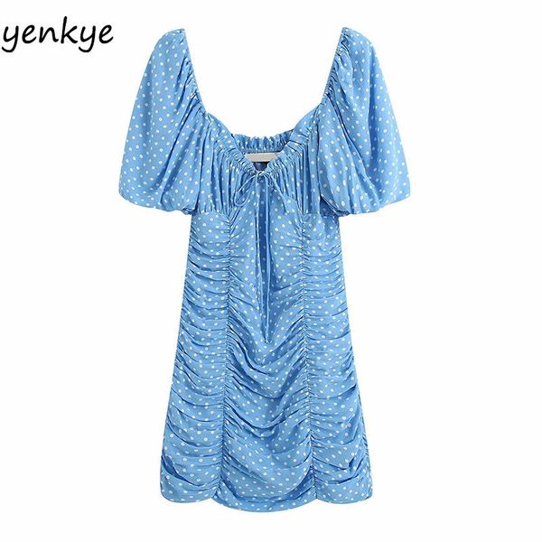 

vintage polka dot draped bodycon dress women v neck lantern sleeve mini dress summer romantic party dresses vestidos mujer, Black;gray