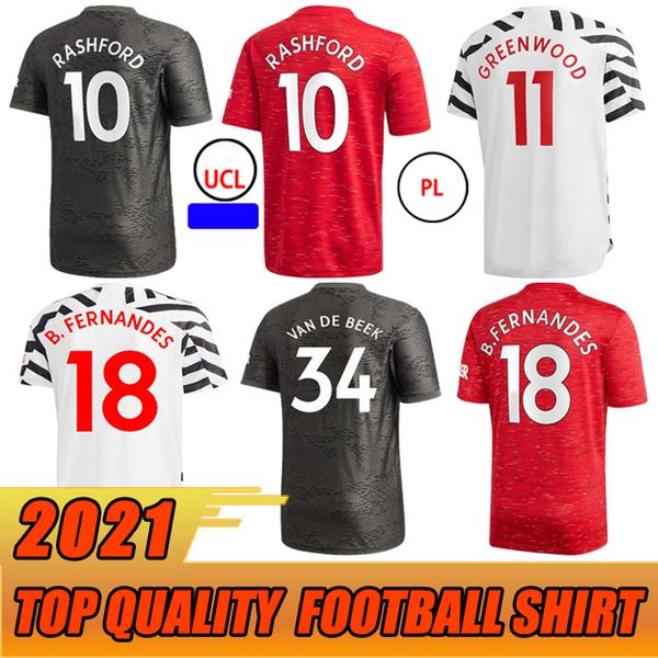 

2020 2021 soccer jerseys cavani fernandes united rashford utd football shirt 20 21 fourth man + kids kit humanrace, Black;yellow