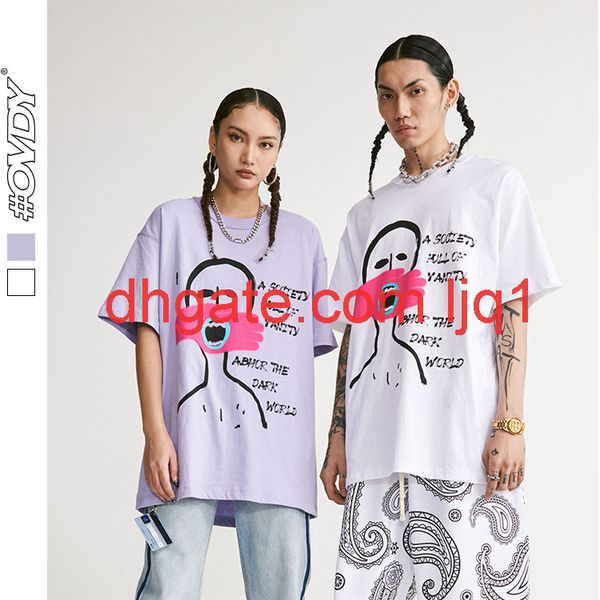 

wxwovdy men's 2021 spring and summer new street trend simple painting mouth covered printing loose short sleeve t-shirt for men and wom, White;black