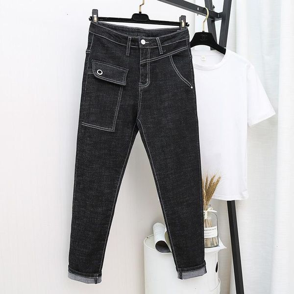 

women's jeans boyfriend for women loose vintage female spring autumn fashion high waist pocket harem pants casual mon plus size, Blue