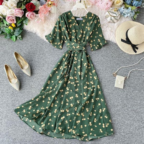 

fmfssom 2020 summer women beach sundress butterfly sleeve v-neck elegant sash tie up high waist slim floral print split dress, White;black