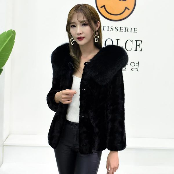 

2020 mink clothes collar parka real fur korean winter coat women manteau femme dp023 yy22261, Black