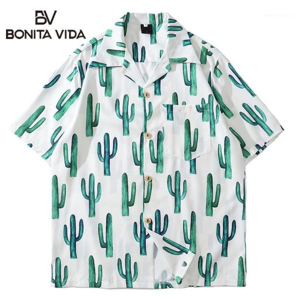 

men's casual shirts bonita vida cactus print short sleeve hawaiian beach men summer harajuku holiday tropical shirt fashion 1, White;black