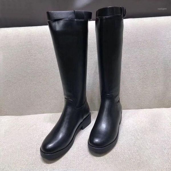 

boots koovan genuine leather 2021 autumn and winter thick flat long girls knee boot high women's shoes1, Black