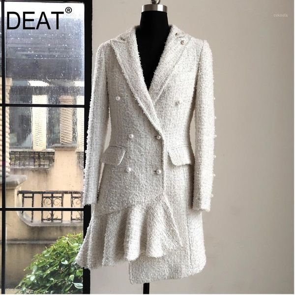 

deat 2020 new summer styles fashion women clothes thin notched collar full sleeve pearl double breasted wool dress wg02400l1, Tan;black
