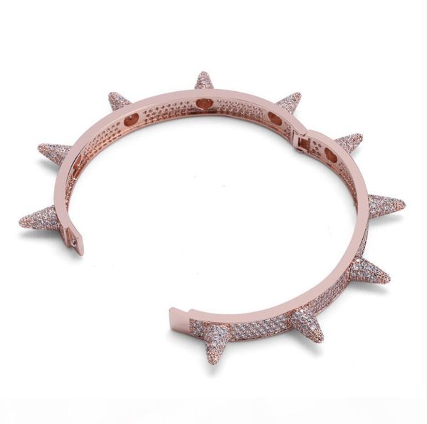 

luxury iced out bling cubic zircon hip hop rose gold silver rivet bracelets spike bangles gifts for men women, Black