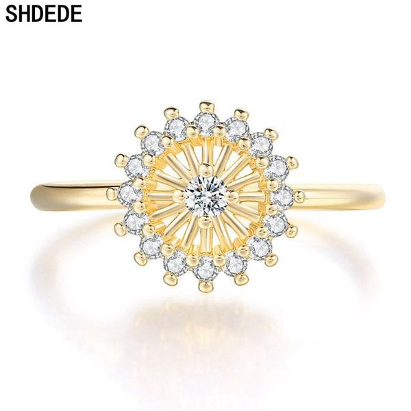 

shdede cubic zirconia finger rings fashion brand wedding engagement jewelry for women flower type accessories -lyr904, Slivery;golden