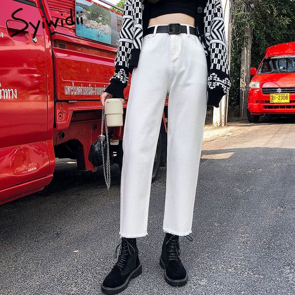 

white jeans women plus size black blue beige mom jeans denim pants straight casual summer womens clothing high waist jean 201105