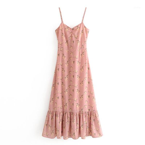 

casual dresses europe and the united states 2021 summer french retro floral print waist slimming wild strap dress1, Black;gray