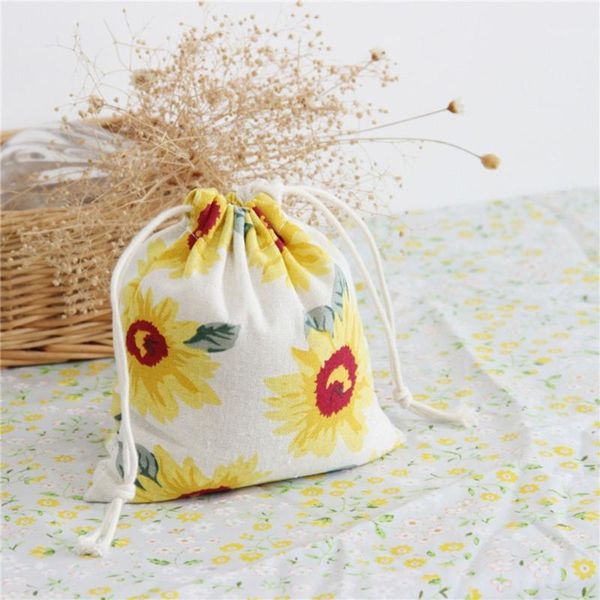 

gift wrap 1pcs 14x16 19x24cm yellow sunflower design toys packages bags cloth candy cookies biscuits wedding party supplies1