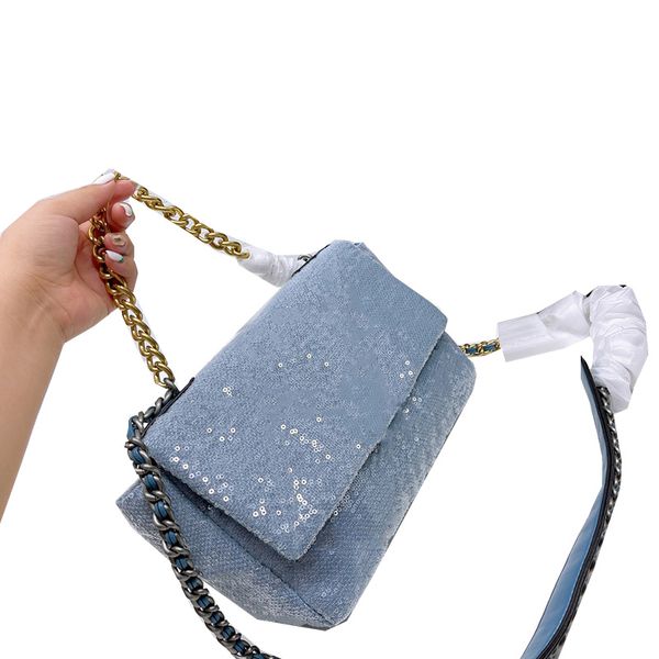 

30c/25c france womens 19 sequins designer bags classic flap quilted f/w large capacity interwoven chain shiny crossbody street party luxury
