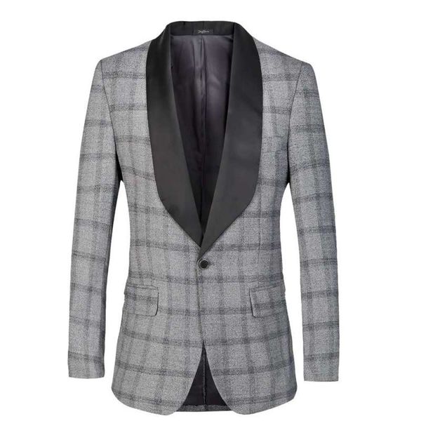 

single blazer men suit men's dress west 2019 new plaid splicing green fruit collar slim coat, White;black