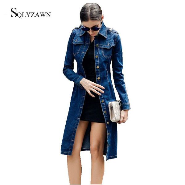 

women's trench coats 2021 women autumn winter cotton slim denim coat long sleeve vintage casual single-breasted cardigan with belt, Tan;black