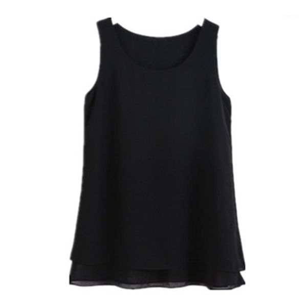 

fashion brand women long chiffon shirt summer casual plus size s-6xl loose sleeveless blouse double layer chiffon blouses1, White