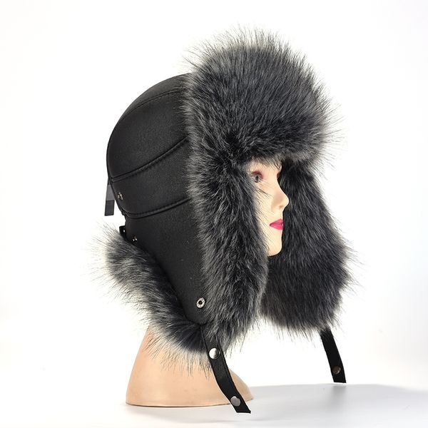 

mttzsylhh men's winter classic fox hair bomber hat warmth beautiful cold resistance rugged pilot hat y200110, Blue;gray