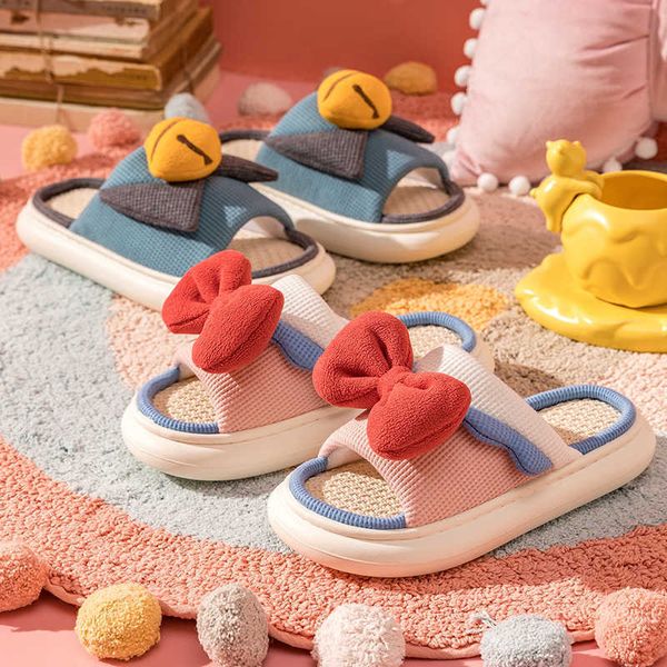 

linen slippers women's sweat absorption and odor prevention in summer net red sandals couple shoes for four seasons men's thick so, Black
