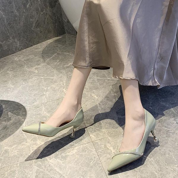 

point toe heels women rhinestone high heels women's pumps lolita shoes woman high heel wedding party dress yellow heel, Black