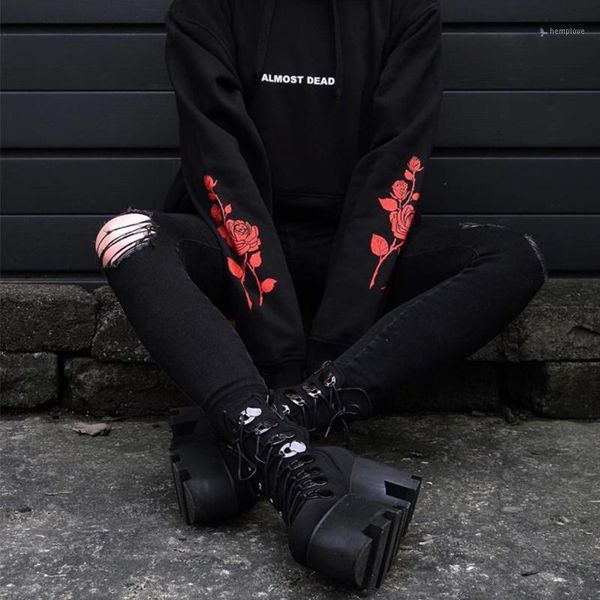 

gothic hoodies dead rose pattern sweatshirt black pullover tumblr hispter 1