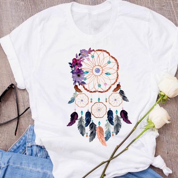 

women graphic feather watercolor short sleeve streetwear clothing cute 90s clothes lady tees female t shirt womens t-shirt, White