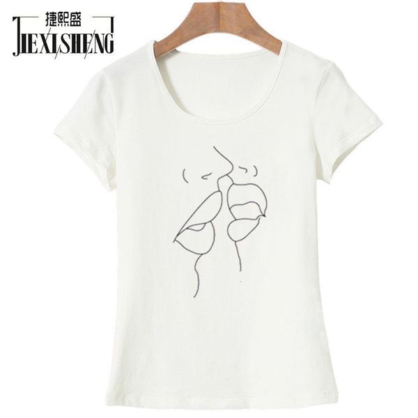 

woman shirts summer simple abstract tshirt creative line art t-shirt women harajuku streetwear cotton tee shirt, White
