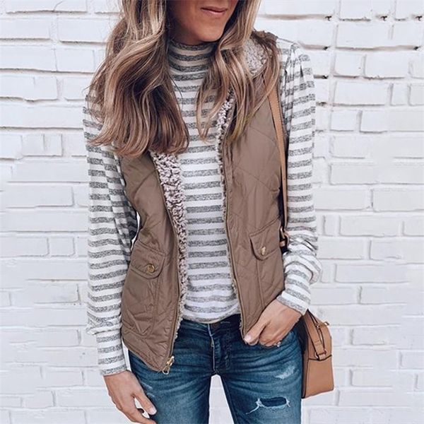 

velvet women's vest double sides wear waistcoat autumn winter turn down collar sleeveless female casual fashion lady vestes 201102, Black;white