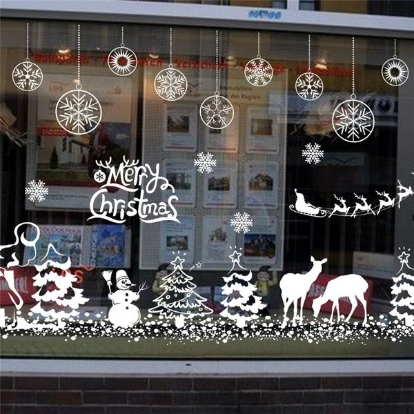 Festeggia il Natale Adesivi murali per il negozio Ufficio Decorazione della casa Bianco Natale Festival Tema Murale Art Fai da te Vetrofanie Y201020