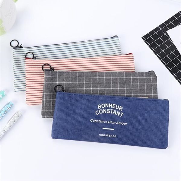 

brief grid stripes canvas pencil bags storage organizer case school pencial cases promotional gift stationery