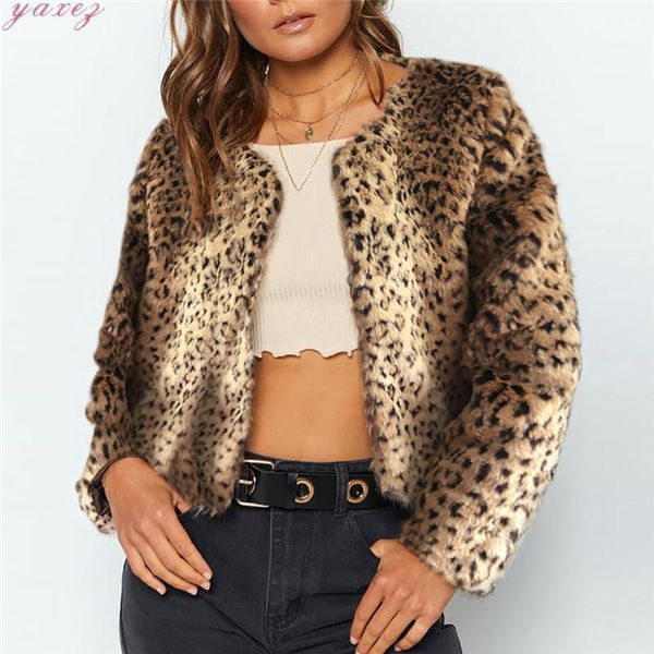 

leopard print short slim plush fake fur coat slimming women furry jacket women's outerwear women winter coats leopard coat1, Black