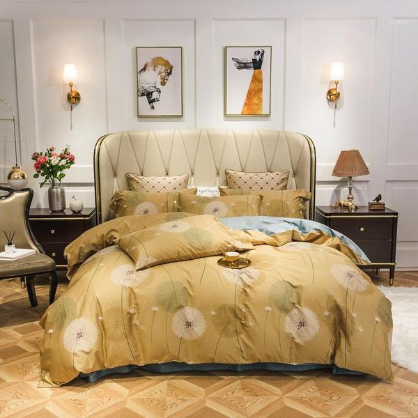 

yellow pink blue dandelion bedding set  king size cotton print duvet cover bed sheets pillowcase1