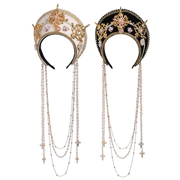 Palazzo stile halloween cosplay costumi costumi accessori retrò bellissima lolita tallone catena croce kc piuma cappello cappello capelli ornamento goth cosplay multi colore gemma corona