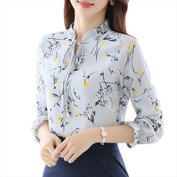 

blusas women blouses ladies chiffon long sleeve floral shirt women slim camisas mujer plus size chemise femme white black