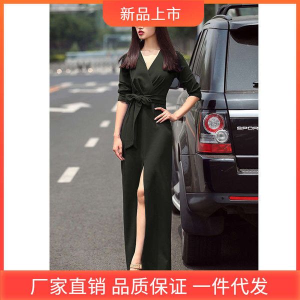 

simple temperament v-neck solid color split half sleeve slim dress, Black;gray
