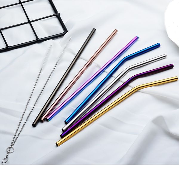 

100pcs rainbow gold stainless steel straw bent and straight straw drinking straws metal straw amily kitchen for beer fruit juice drink party