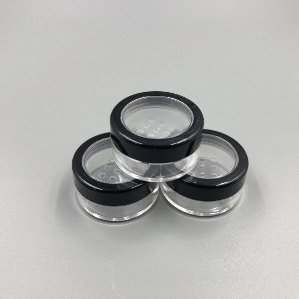 

clear 5ml make-up 5g portable puff empty box case container with sifter and black screw lid loose powder jar pot