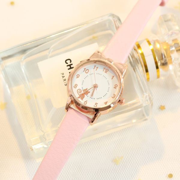 

luxury kids watches students children pink watch girls sale leather child hours cat quartz wristwatch girl gift clocks fashion design, Slivery;brown