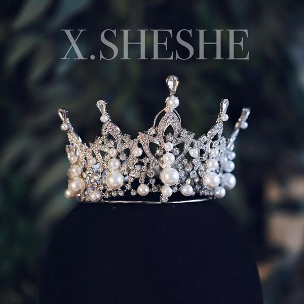 

new korean small and exquisite imitation pearl diamond chic sweet princess crown bridal headdress wedding accessories, Silver