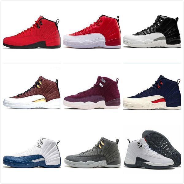 

dark concord 12 12s mens basketball shoes fiba gym red game royal dark grey reverse flu game men sports sneakers size 7-13