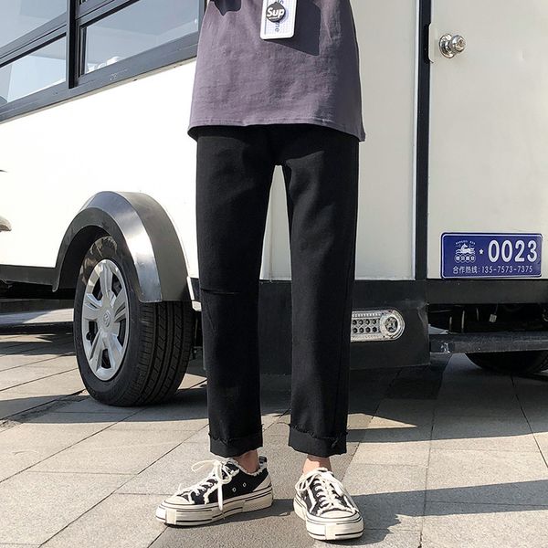 

trend 2020 slim hole capris men's versatile straight leg jeans, Blue