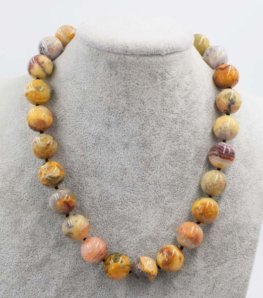 

chains yellow ocean agate round 10/12/14/16/18mm 18" nature wholesale bead discount gift, Silver