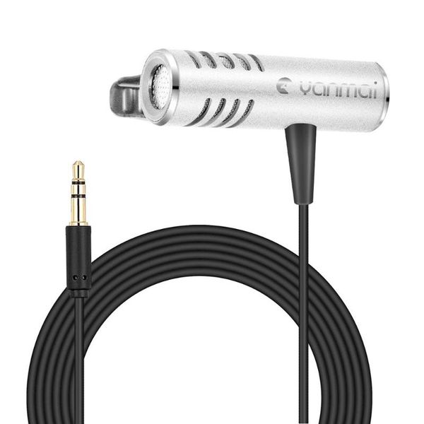 

professional clip-on lapel mic lavalier omni-directional double condenser microphone silver yanmai r933
