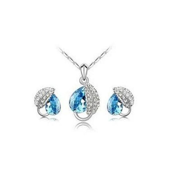 

lovely austrian swarovski element platinum fill leaf cz crystal jewelry set earring necklace assorted color wholesale 1z6su, Silver