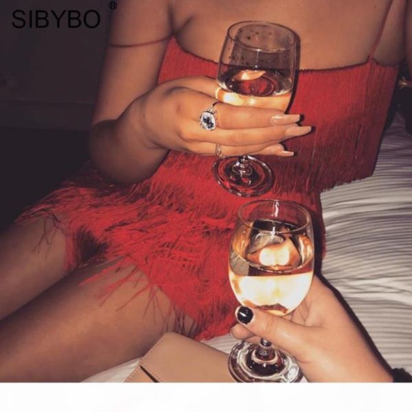 

sibybo tassel strapless two pieces set bandage dress 2018 red white summer women dress elegant mini club party dresses, Black;gray