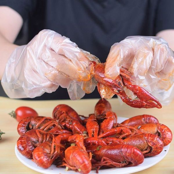 

dealing polyethylene clear 200pcs/100pcs disposable gloves plastic large cooking cleaning outdoor bbq accessory