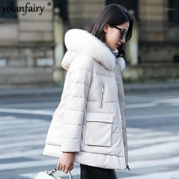 

leather jacket women sheepskin genuine leather jacket korean short women clothes 2020 duck down winter coat 069-1 yy9621, Black