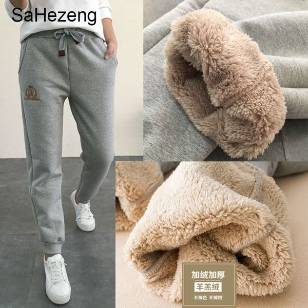 

sahezeng women winter thick lambskin cashmere pants warm female casual pants loose harlan pants long trousers size 5xl wp6 y200114, Black;white