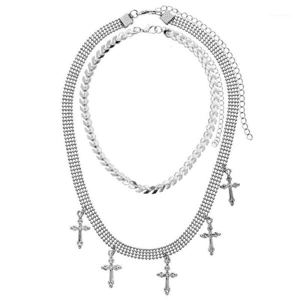 

fashion women necklace double layer cross pendants short simple female goldn silver color short chain jewelry birthday gift1, Golden;silver