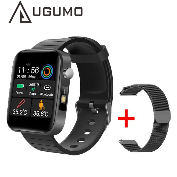 

ugumo 1.54inch full touch watch body temperature measure heart rate blood pressure oxygen smart bracelet for men women t68, Slivery;black