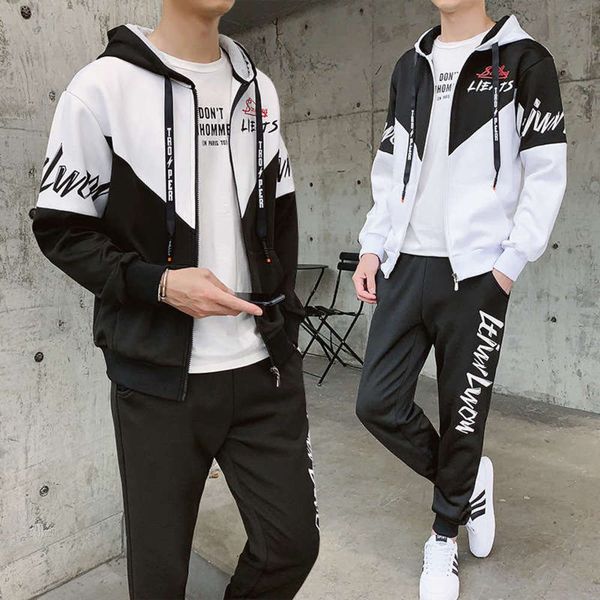

coat men's sweater spring junior and high school students hooded autumn clothing youth leisure sports suit, Gray