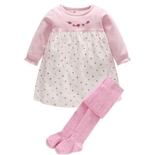 

toddler baby girl clothes set 2pcs foral long sleeve infant dress + cotton pants tights outfit set newborn baby clothing suit t200706, White